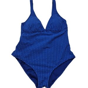 Calzedonia Cobey One Piece Swim Suit Women's Large Blue Check Checkered